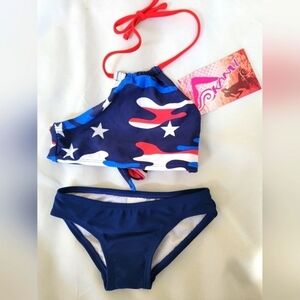 NWT Okanu Surf 2T American Dream red, white and blue 2 piece swimsuit. Beach